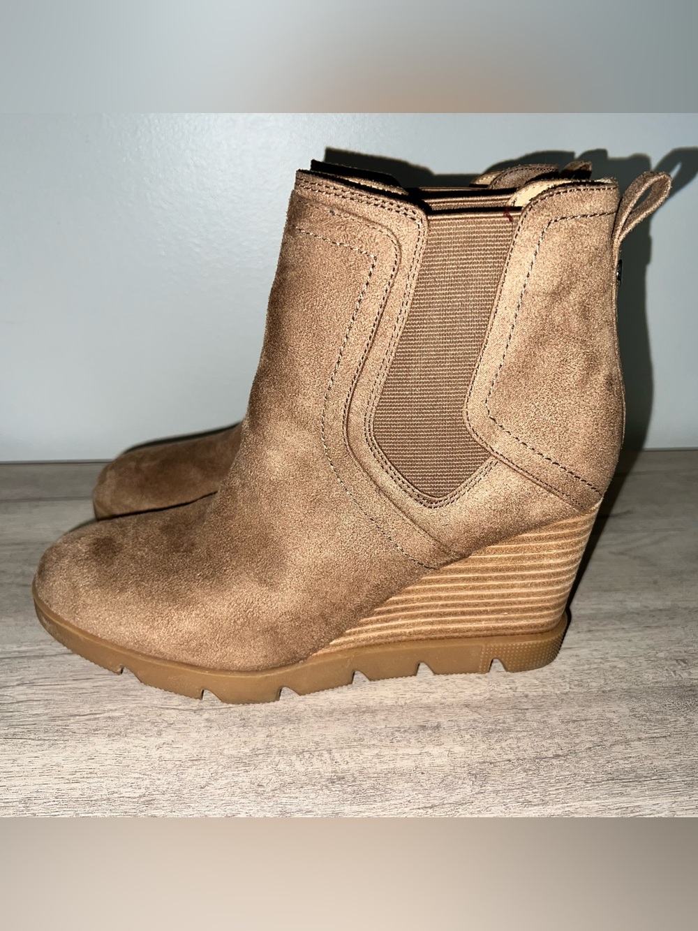 Nine West Beige Slip-On Wedge Booties